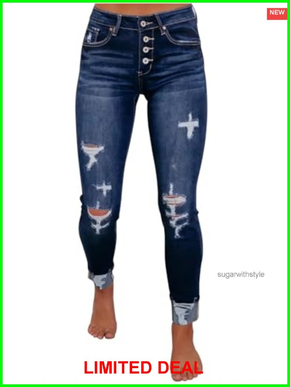 Ripped Skinny Slim Fit Frayed Distressed Stretchy Denim Jeans